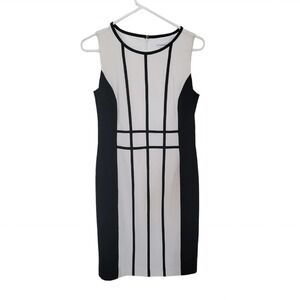 Calvin Klein White and Black Geometric Shift Dress size 6